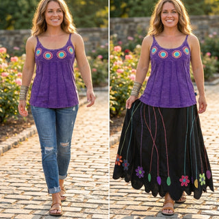 RTK 002 Ribbed Stonewashed Cotton Patched Bohemian Tank Cami