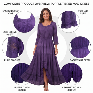 18 6022 DR Vintage Medieval Crepe High-Low Tier Lace Square Neckline Dress Gown