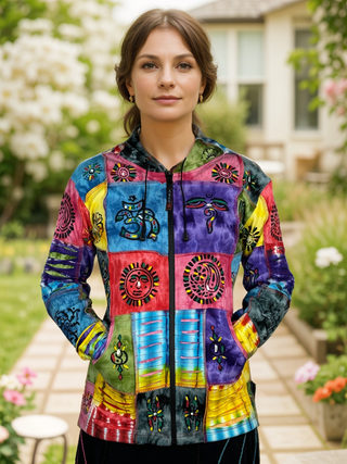 R 301 Agan Traders Rib Funky Patch Knit Cotton Bohemian Hoodie Jacket - Agan Traders, Multicolor