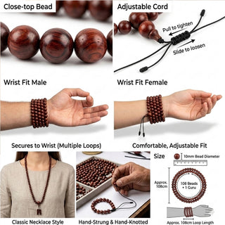 Dark Rosewood 108 beads Rudraksha Prayer Meditation Mala Necklace