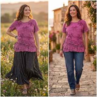 118 B Medieval Renaissance Gypsy Ruffle Cross Short Sleeve Blouse