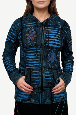 362 RJ Bohemian Knit Rib Cotton Razor Cut Funky Hoodie Sweatshirt Jacket