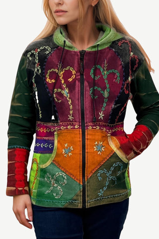 RJ 318 Tie Dye Patchwork Embroidered Hoodie Sweatshirt Jacket