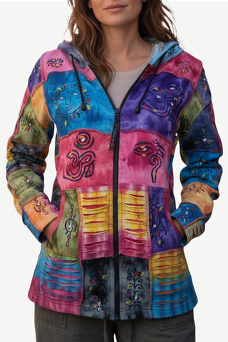 RJ 301 Rainbow Auspicious Symbol Hand Brush Painted Bohemian Jacket