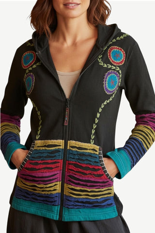 CJKT 31 Distressed Denim Distressed Bohemian Hoodie Jacket