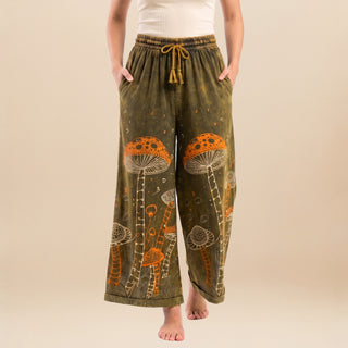 Women's Boho Palazzo Pants Wide Leg Embroidered Lace Up Drawstring Gypsy Trousers
