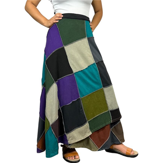 Knit Cotton Stripe Patched Bohemian Adjustable Wrapper Skirt Maxi ~ 415 SKT - Agan traders, BGSL