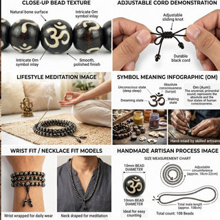 OM 108 beads Prayer Meditation Mala Necklace - 10 MM