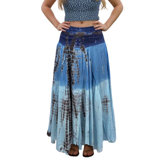 61 SKT Women’s Tie-dye Bohemian High Waist Maxi Skirt Lined Navy Brown