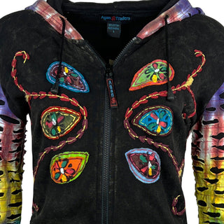 R 333 Agan Traders Rib Cotton Rainbow Razor Cut Embroidered Hoodie Bohemian Jacket. - Agan Traders, Rainbow