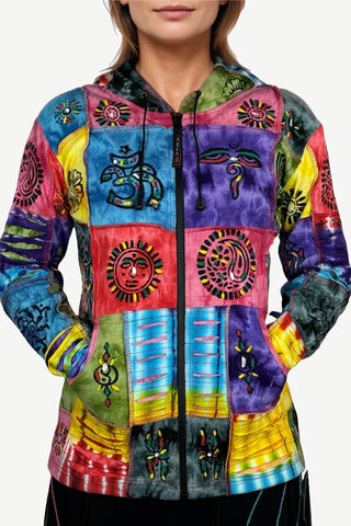 RJ 301 Rainbow Auspicious Symbol Hand Brush Painted Bohemian Jacket