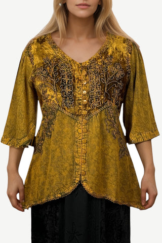 Women's Bohemian Exotic Embroidered Short Sleeve Tunic Blouse ~ 603B