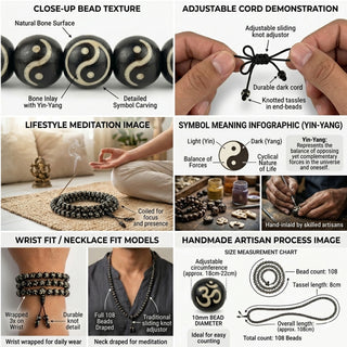 Ying Yang 108 beads Prayer Meditation Mala Necklace - 10 MM