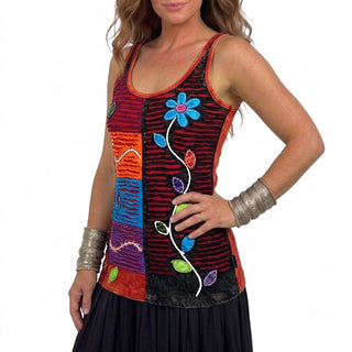 R 135 016 Rib Razor Cut Patched Floral Stem Embroidered Tank Cami Top