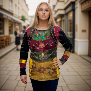 Rib Cotton Tie Dye Embroidered Floral Bohemian Gypsy Top Blouse - Agan Traders, Gold