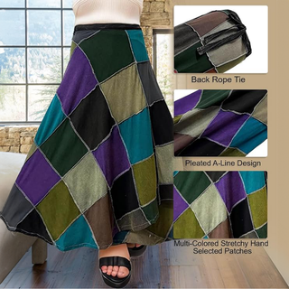 Knit Cotton Stripe Patched Bohemian Adjustable Wrapper Skirt Maxi ~ 415 SKT - Agan traders, TQPR
