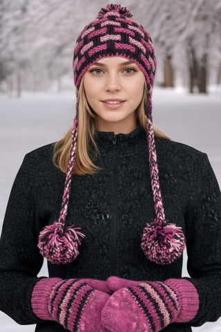 Assorted Designer's Style Highland Wool Knit Beanie Earflap Mitten