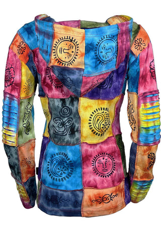 R 301 Agan Traders Rib Funky Patch Knit Cotton Bohemian Hoodie Jacket - Agan Traders, Multicolor