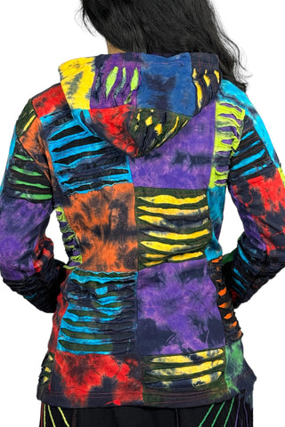 338 RJ Tie Dye Knit Cotton Razor Cut Patched Hoodie Sweatshirts Jacket