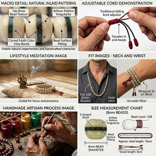 Yak Bone 108 beads Prayer Healing Meditation Mala Necklace - 10 -12 MM