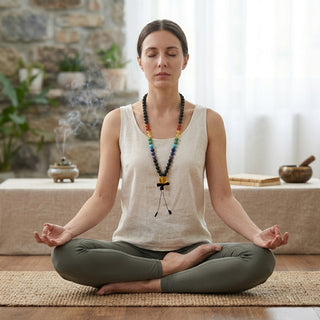Original Seven Chakra Black Grounding Lava Stone Mala Necklace - 8 mm