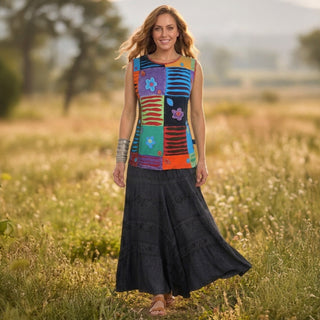 R 120 Vibrant Patched Razor Cut Embroidered Cap Sleeve Blouse