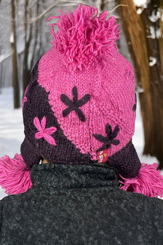 Two Tone Knit Crochet Beanie Pom Pom Hat ~ One Size