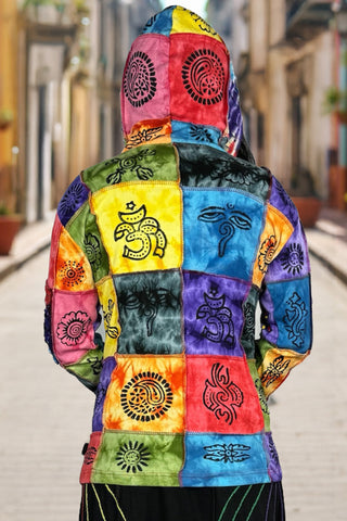 RJ 301 Rainbow Auspicious Symbol Hand Brush Painted Bohemian Jacket