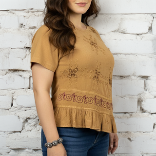 118 B Medieval Renaissance Gypsy Ruffle Cross Short Sleeve Blouse