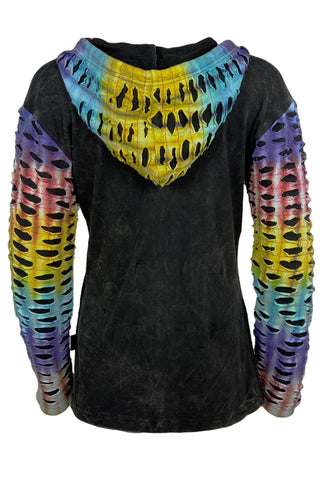 329 RJ Rainbow Razor Cut Embroidered Patched Bohemian Hoodie Jacket