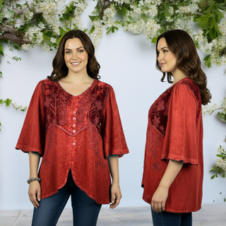 Women's Bohemian Exotic Embroidered 3/4 Sleeve Tunic Blouse ~ 603B