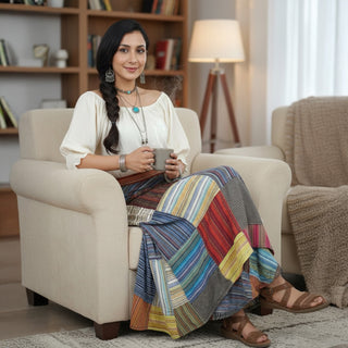 404 SKT Boho Cotton Patched  Maxi Wrap Skirt - Breezy & Stylish