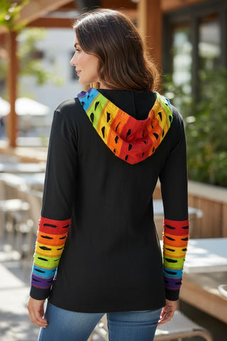 RJ 309 355 Rainbow Razor Cut Flower Stem Cotton Bohemian Hoodie Jacket