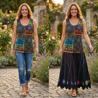 124 N RB Knit Stonewashed Sleeveless Embroidered Printed Blouse