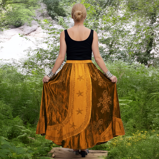 Women's Bohemian Gothic Embroidered Velvet Flared Scalloped Elastic Waistband Maxi Skirt ~ 552 Skt
