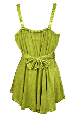 Medieval Gypsy Embroidered Spaghetti Strap Tank Top - Agan Traders, Lime Green