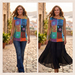 R 120 Vibrant Patched Razor Cut Embroidered Cap Sleeve Blouse