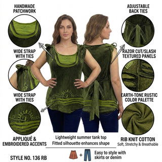 136 RB Knit Cotton Stonewashed Wide Strap Embroidered Stylish Tie dye Tank Top