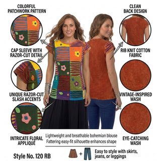 120 RB Knit Cotton Boho Razor Cut Embroidered Cap Sleeve Tank Top Blouses