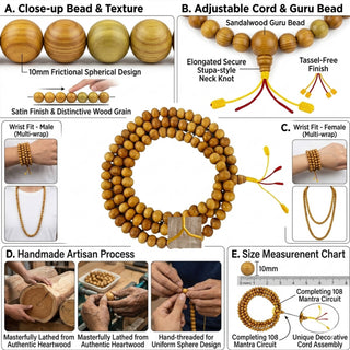 Tibetan Buddhist Sandalwood Prayer Bead Meditation Mala - 10 MM