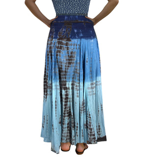 61 SKT Women’s Tie-dye Bohemian High Waist Maxi Skirt Lined Navy Brown