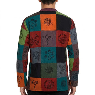 542 MS Men's Heavy Cotton Patchwork Henley Mandarin Style Fall Shirt