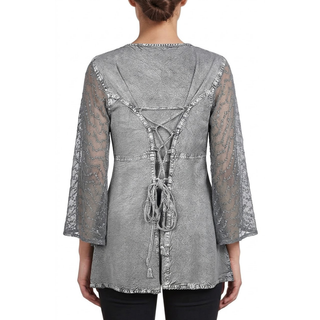 18 607 B Medieval Gothic Embroidered Button Down Sheer Lace Sleeve Top Blouse