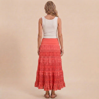 21238 SKT Cotton Lace Tiered Lined Long Skirt