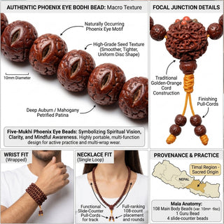 Phoenix Eye Bodhi Seed Mala Necklace 108 Beads - 7 mm