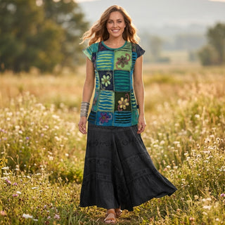 121 RB Knit Cotton Boho Razor Cut Embroidered Cap Sleeve Tank Top Blouses