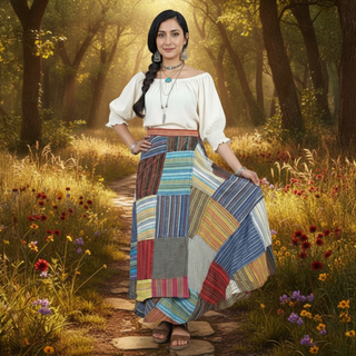 404 SKT Boho Cotton Patched  Maxi Wrap Skirt - Breezy & Stylish