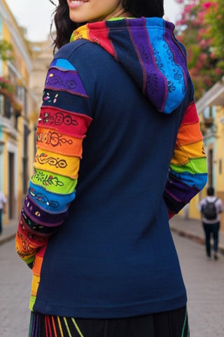 RJ 366 Rainbow Bohemian Brush Painted Peace Hoodie Jacket