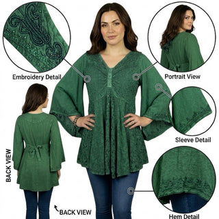 Medieval Butterfly Embroidered Beaded Bell Short Sleeve Blouse Tunic ~ 18 6026 B