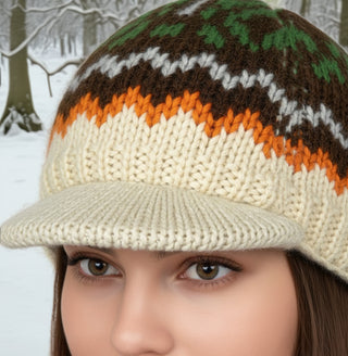 Visor Beret Snow Flakes Women Fleece Lined Insulated Cozy Winter Cap Small Medium ~ 1419H